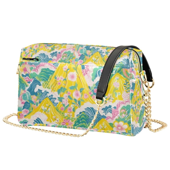 FORMRS Women Crossbody Purse with Chain Strap Vegan Leather Shoulder Handbag, Yellow Mountains
