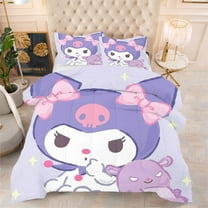 NEW Purple Kuromi Comforter Pillowcases Kids 3-Piece Bedding Sets For All Season, Twin/Twin XL