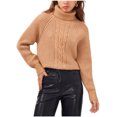 thumbnail image 1 of 1.STATE Womens Turtleneck Back Cut Out Raglan Sleeve Knit Sweater, Beige, Large, 1 of 2