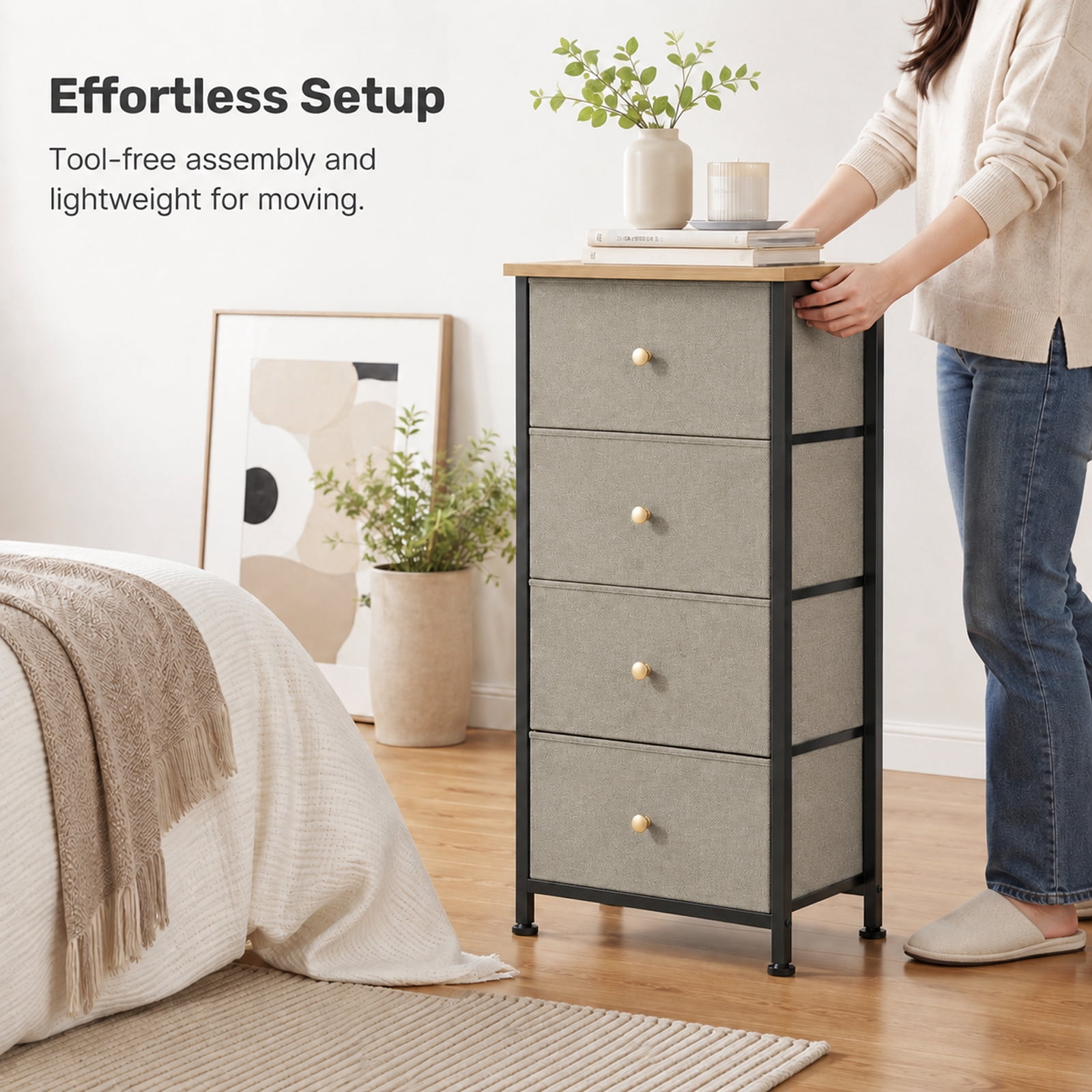 Alvantor Dresser Nightstand for Bedroom, 4-Drawer Fabric Dresser Storage Tower, Space-saving tower, Bedroom or closet use, Chest of drawers for small spaces