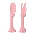 thumbnail image 3 of Made in USA Toddler Utensil Set (2 Pack) & Board Book - Spoon & Fork for Kids, Self-Standing 3D Ergonomic Cat & Dog Handles, BPA-free, Dishwasher Safe (Pink), 3 of 9