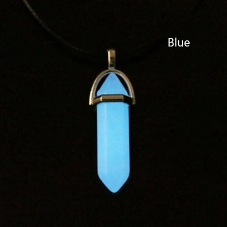 

Luminous Stone Fluorescent Hexagonal Column Necklace Natural Crystal Glowing In Dark Bullet Stone Pendant Leather Necklace