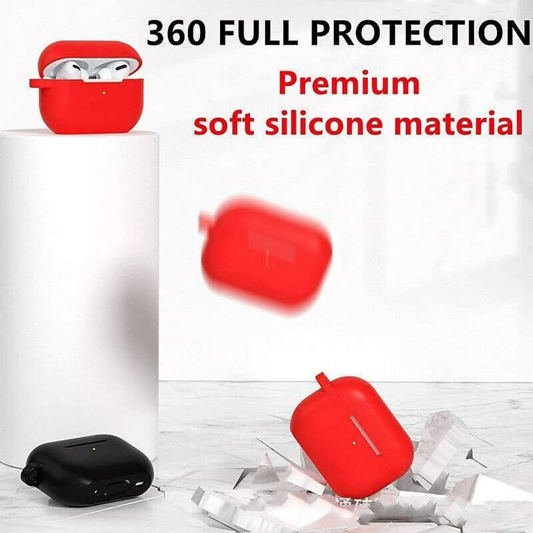 Soft Silicone Case For AirPods Pro (2019) With Carabiner - Shock-Absorbing, LED Visible, Wireless Charging Compatible