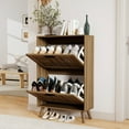 thumbnail image 2 of Demi Bonn 23" Shoe Cabinet Storage with 2 Flip Drawers, Wood Legs for Entryway, Freestanding Storage Racks Hidden Narrow Shoe Organizers, Walnut, 2 of 8