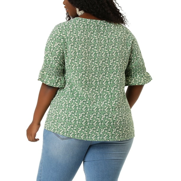 Unique Bargains Grande Taille pour Femme Travail V Cou Volant Manches Blouse Solide Walmart