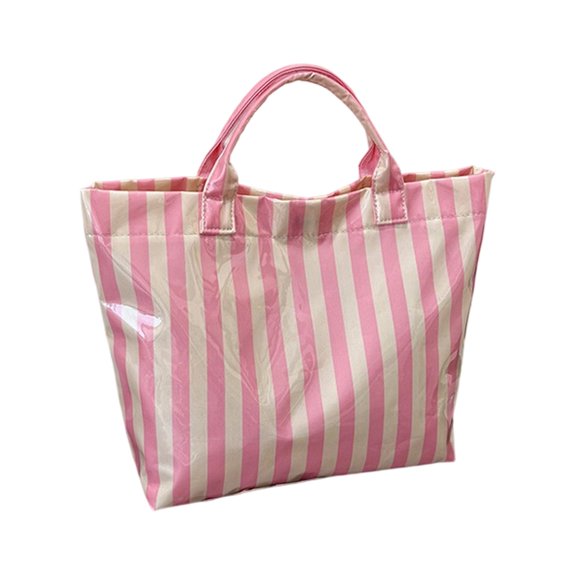 Striped Beach Tote Bag, Large Capacity Waterproof Striped Shoulder Handbag, Lightweight Reusable Grocery Shopping Bag, Casual Multicolor Stripe Carry Bag for Travel Pool Picnic Daily Outdoor Use