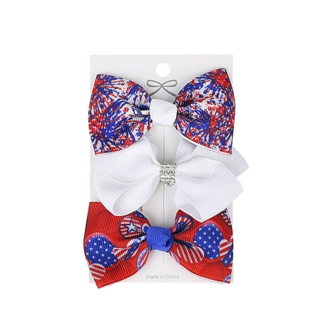 

3pcs Toddler Baby Boys Girls Independence Day 4th Of July Print Stretch Bow Hairpin Headwear Set 3 Years