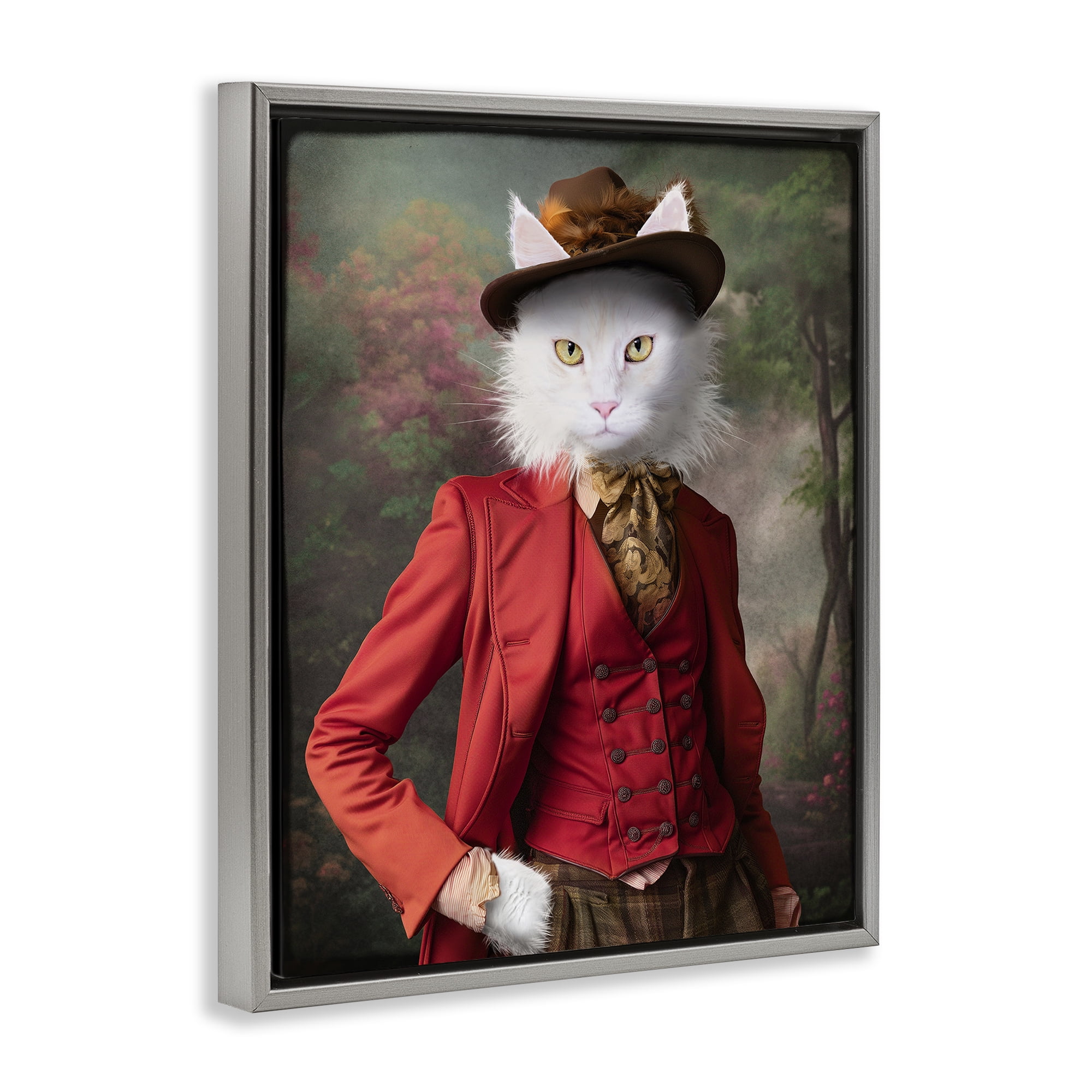 Stupell Industries Colonial Classic Cat Portrait Animals & Insects Painting Gray Floater Framed Canvas Art Print Wall Art, 17 x 21