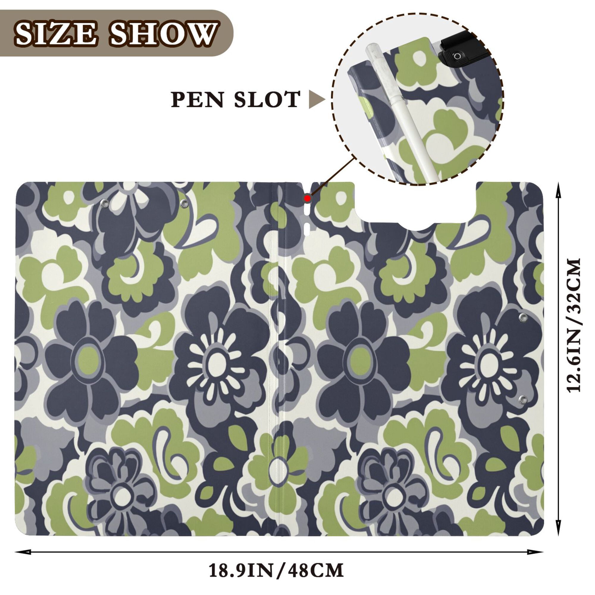 FORMRS A4 Clipboard Folder with Pen Holder Horizontal Foldable School Office Binder, Retro Floral Pattern