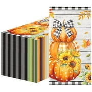 100Pcs Fall Pumpkin Paper Napkin,Black and White Buffalo Plaid Fall Napkin Thanksgiving Party Decoration for Autumn Birthday Baby Shower Wedding,Thanksgiving Harvest Party