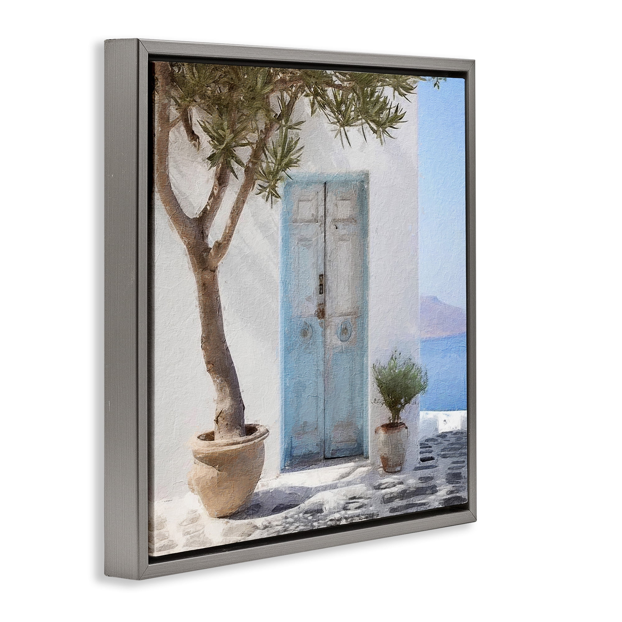 Stupell Industries Coastal Greek Door Town & City Painting Gray Floater Framed Canvas Art Print Wall Art, 25 x 25