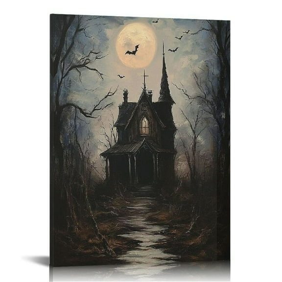 Dark Academia Wall Art Gothic Halloween Poster Vintage Haunted House Canvas Prints Goth Spooky Painting Dark Rustic Wall Decor Unframed