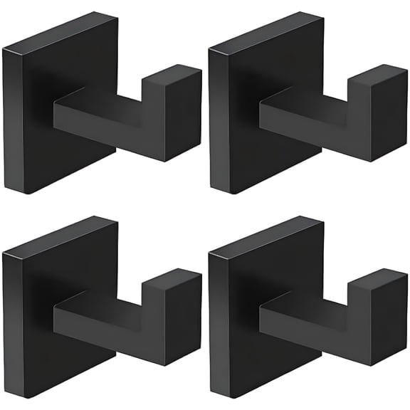 LAMIRO Towel Hooks Hand Towel Holder for Bathroom Wall Livingroom Bedroom Kitchen Closet Heavy Duty Stainless Steel Hook Hanger for Robe,Bath Towel,Coat (Square Matte Black)