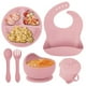 thumbnail image 1 of Children's complementary silicone plate baby complementary bowl smiley plate six-piece cutlery set, baby feeding set., 1 of 5