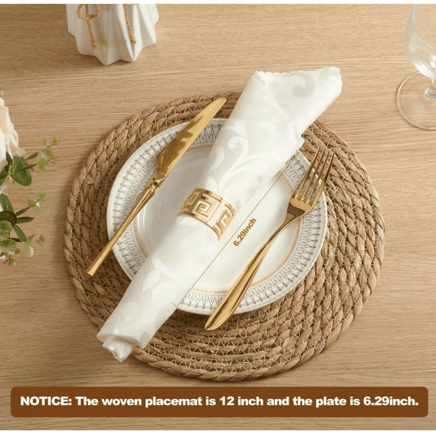 13 Inch Set of 10 - Boho Rattan Placemat Natural Water Hyacinth Placemats, Farmhouse Weave Place Mats, Rustic Braided Wicker Table Mats for Dining Table,Home,Wedding