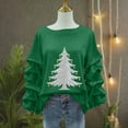 thumbnail image 5 of Yteetum Christmas Sweatshirt for Women Oversized Crewneck Christmas Tree Print Pleated Ruffle Trim Pullover Hoodless Sweatshirts Womens Casual Xmas Graphic Round Neck Loose Lantern Sleeve Sweatshirts, 5 of 5