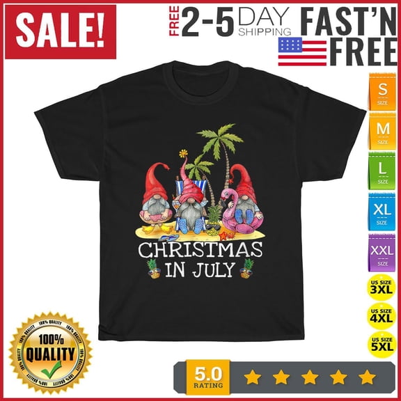 Three Gnomes Summer Vacation Hawaiian Christmas In July T Shirt Men Women NEW
