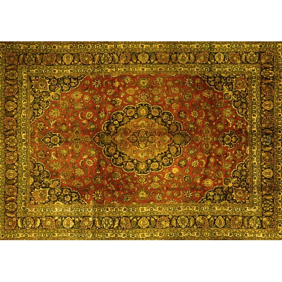 Ahgly Company Machine Washable Indoor Rectangle Medallion Yellow Traditional Area Rugs, 2' x 4'