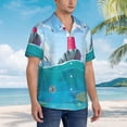 thumbnail image 3 of Pofeuu Lighthouse Sea Port Print Hawaiian Shirt for Men Sleeves Casual Button Down Summer Beach Dress Shirts T-Shirts,Small, 3 of 7
