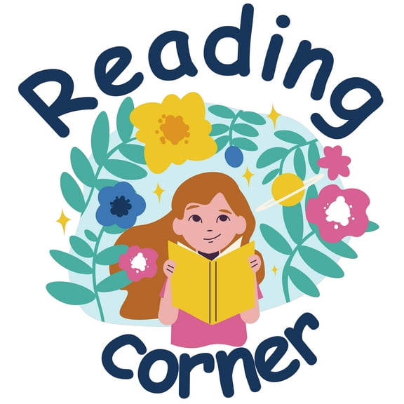 Vinyl Adhesive 20" x 21" Reading Corner Lettering Art Wall Decoration Child Book Multicolored Floral Art Design Easy To Apply Home Library Study Room Kids Bedroom Wall Decal Sticker