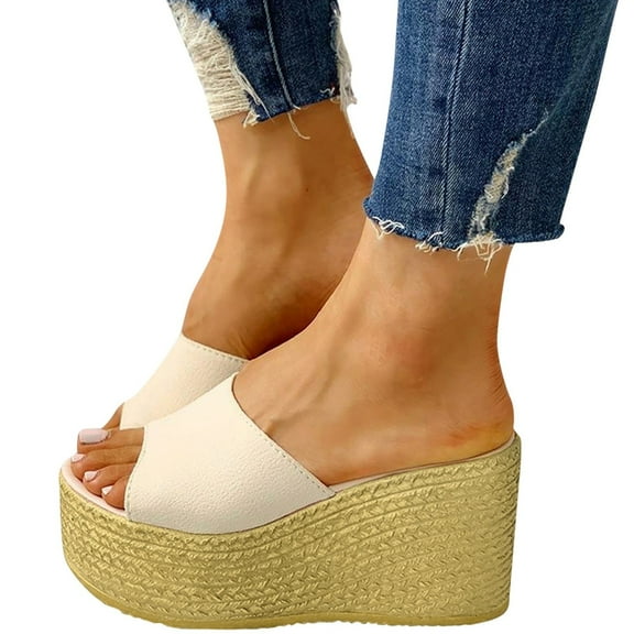 Dakaela Women's Platform Wedge Sandals Casual Open Toe Espadrilles Slide Suede Summer Beach Shoes