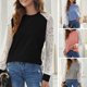thumbnail image 4 of Moda mujer otoño blusa encaje empalme O cuello manga larga camiseta casual top Abanopi Negro/Extragrande, 4 of 7