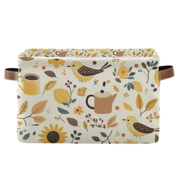 Yayeee Canvas Storage Basket with Handles for Shelves Fabric Bins Closet Organizer, Beige Birds Floral