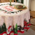 thumbnail image 5 of Christmas Waterproof Tablecloth – Beige Watercolor Christmas Tree, Red Flower & Pinecone Floral Design – Holiday Dining Table Cover for Xmas Party & Home Decor, 60" Round, 5 of 6