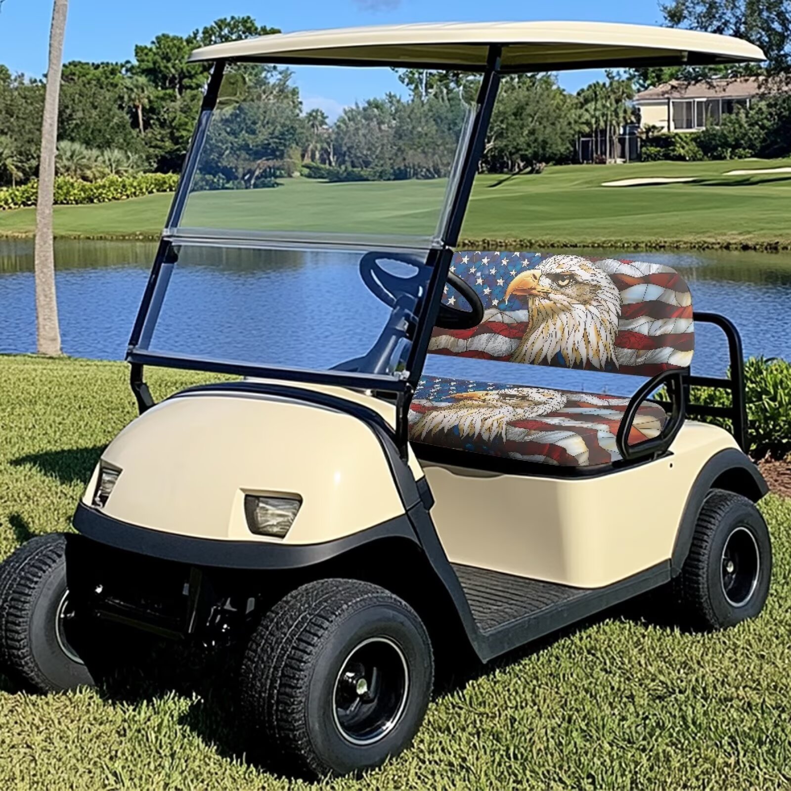 Pzuqiu Turtle Print Golf Cart Seat Covers Stretchable Universal Golf Cart Seat Blanket USA Flag for Club Car Precedent and Most Original Front Seat Comfortable Breathable Easy to Install