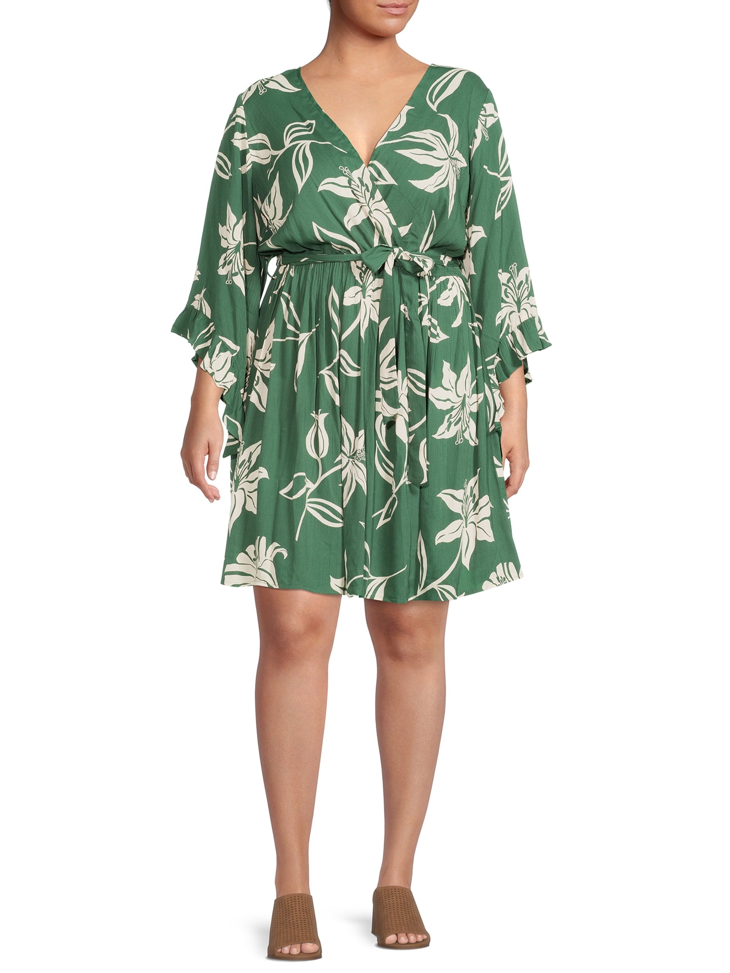 Romantic Gypsy Women's Plus Size Crochet Trim Flutter Sleeve Dress