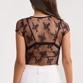 thumbnail image 5 of Women's Sheer Mesh Cap Sleeve Crop Top Crewneck Summer Sexy Lace See Through Blouse Shirts, 5 of 8
