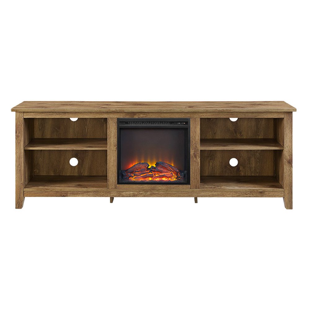 Walker Edison 70in. Wood Media TV Stand Console with Fireplace