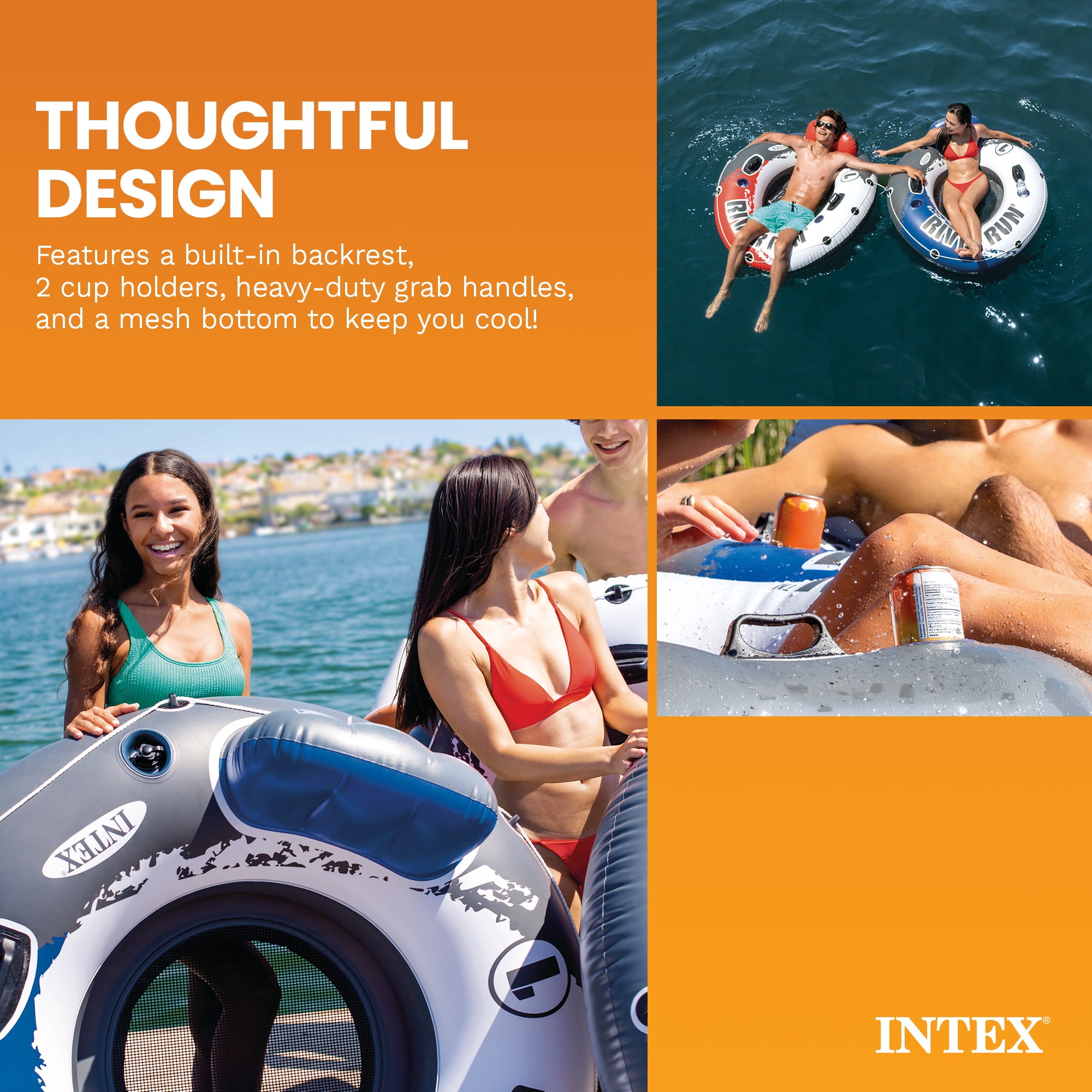 Intex River Run Inflatable Lake Floating Water Tube Lounger, Color Varies