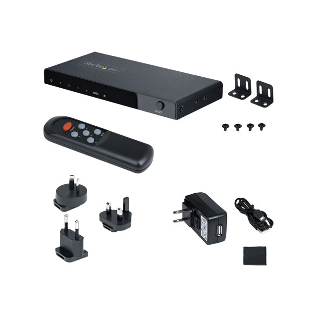 StarTech.com 4-Port 8K HDMI Switch, HDMI 2.1 Switcher 4K 120Hz HDR10+, 8K 60Hz UHD, HDMI Switch 4 In 1 Out, Auto/Manual Source Switching, Remote Control and Power Adapter Included 7.1 Channel Audio/eARC (4PORT-8K-HDMI-SWITCH) - Commutateur Vidéo/audio - 4 x HDMI - Bureau