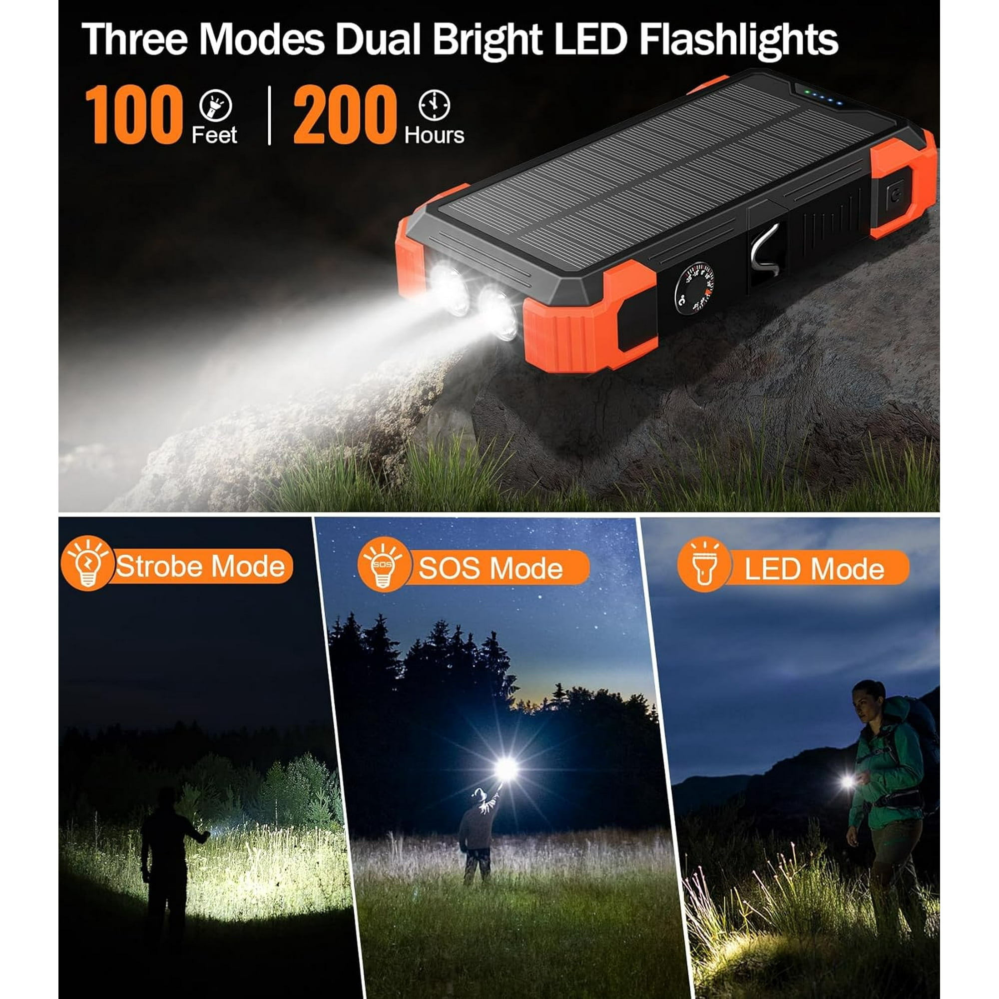 Jiumess 42800mAh Solar Power Bank with Fast Charging, Orange photo 5
