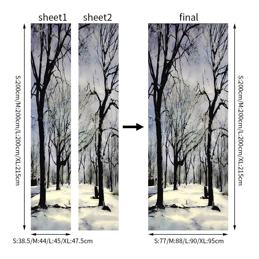 3D Door Stickers for Interior Doors Winter Forest in Black and White Monochrome Vinyl Waterproof Self Adhesive Door Mural,SP-F875,M(44x200cmx2Pcs)