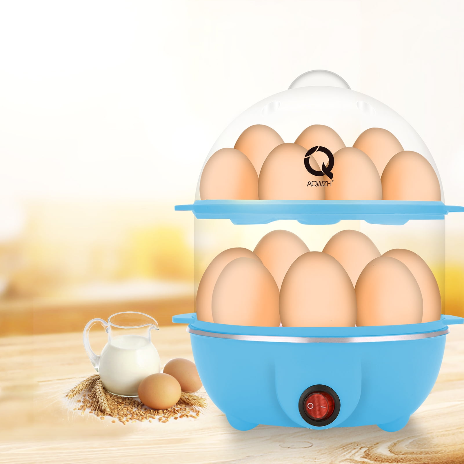 Aqwzh Rapid Egg Cooker Electric for Hard Boiled, Poached, Scrambled Eggs, Omelets, Steamed Vegetables, Seafood, Dumplings, 14 capacity, with Auto Shut Off Feature