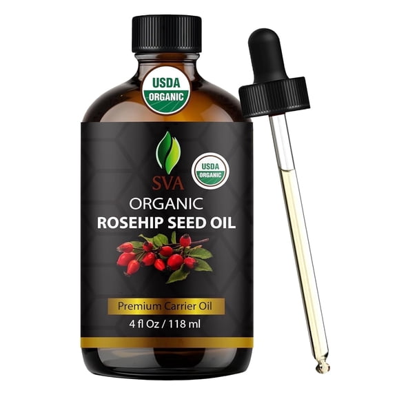 SVA Rosehip Seed Oil Organic - 4 Fl Oz – 100% Natural Cold Pressed Organic Rosehip Oil - for Face, Skin Care, Hair Care, Scalp Massage & Body Massage – Carrier Oil with Dropper