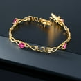 thumbnail image 3 of Gem Stone King 3.20 Ct Heart Shape Pink Created Sapphire 18K Yellow Gold Plated Silver Bracelet for Women, 3 of 4