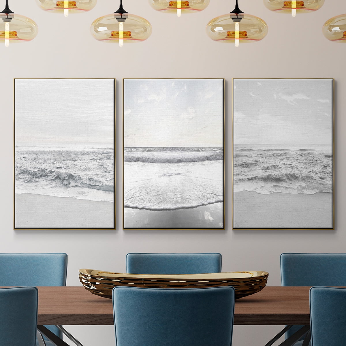 Gentle Tides I - Framed Premium Gallery Wrapped Canvas L Frame 3 Piece Set - Ready to Hang