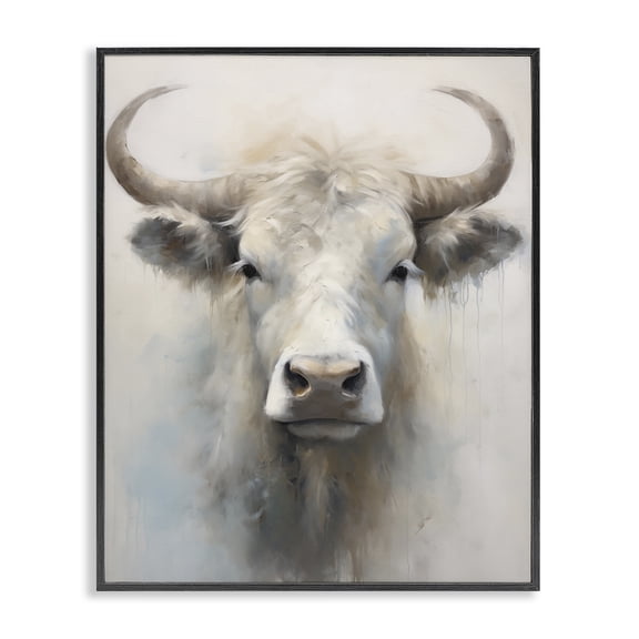 Stupell Industries Centered White Cattle Animals Painting Black Framed Art Print Wall Art, 11 x 14