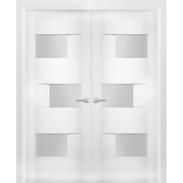 French Double Panel Doors with Hardware | Quadro 4111 White Silk ...
