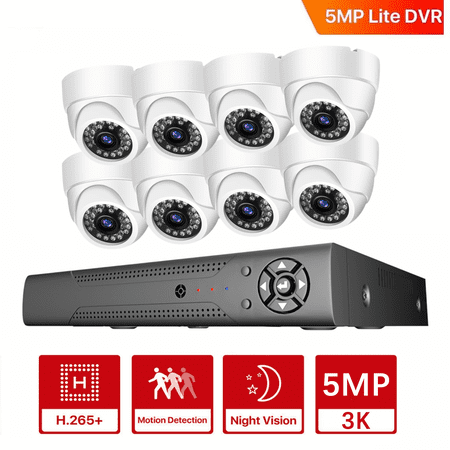 MAISI 3K Lite Wired Security Camera System with AI Human/Vehicle Detection 8CH H.265+ DVR and 8pcs 5MP Dome Home CCTV Cameras with Night Vision NO Hard Drive