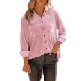 thumbnail image 1 of Pompotops Mode Femmes Col Rond Décontracté Uni Blouse à Manches Longues T-Shirt Poche Boutons Hauts, 1 of 6