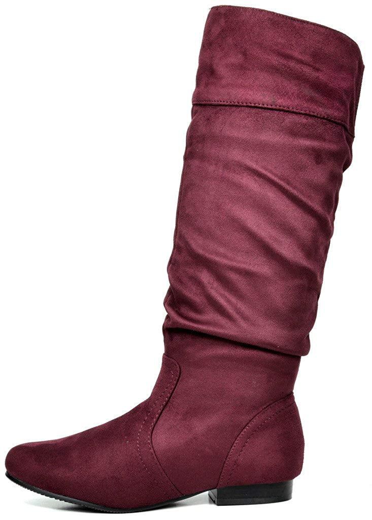 maroon flat boots