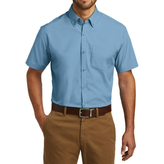 Men's Short Sleeve Classic Uniform Carefree Poplin Shirt Carolina Blue X-Small