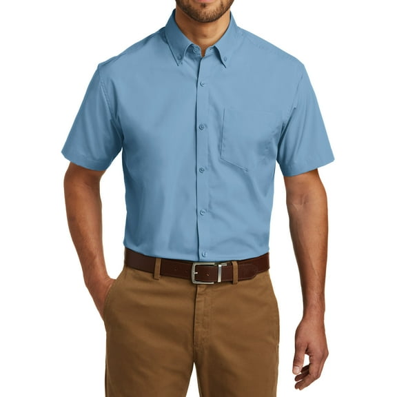 Men's Short Sleeve Classic Uniform Carefree Poplin Shirt Carolina Blue X-Small