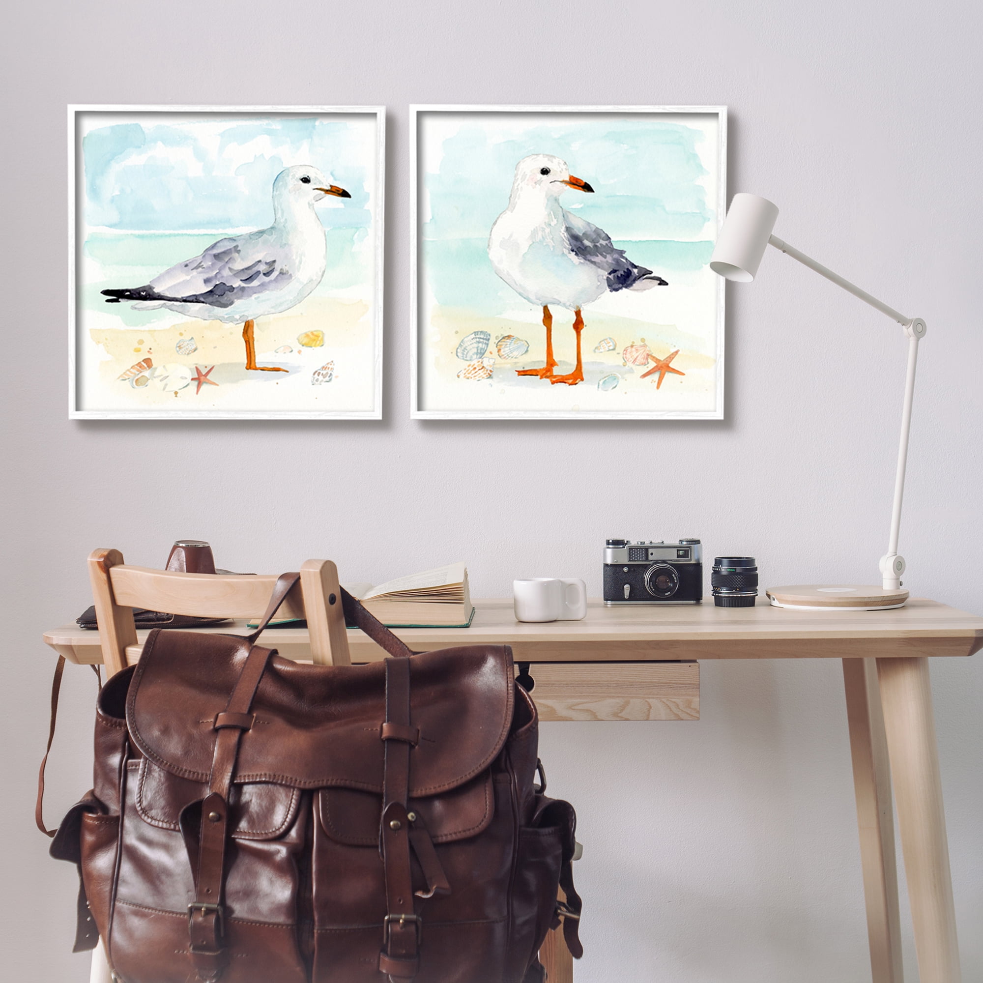 Stupell Industries Seagull & Sandpiper Birds Animals & Insects Painting White Framed Art Print Wall Art, 24 x 24