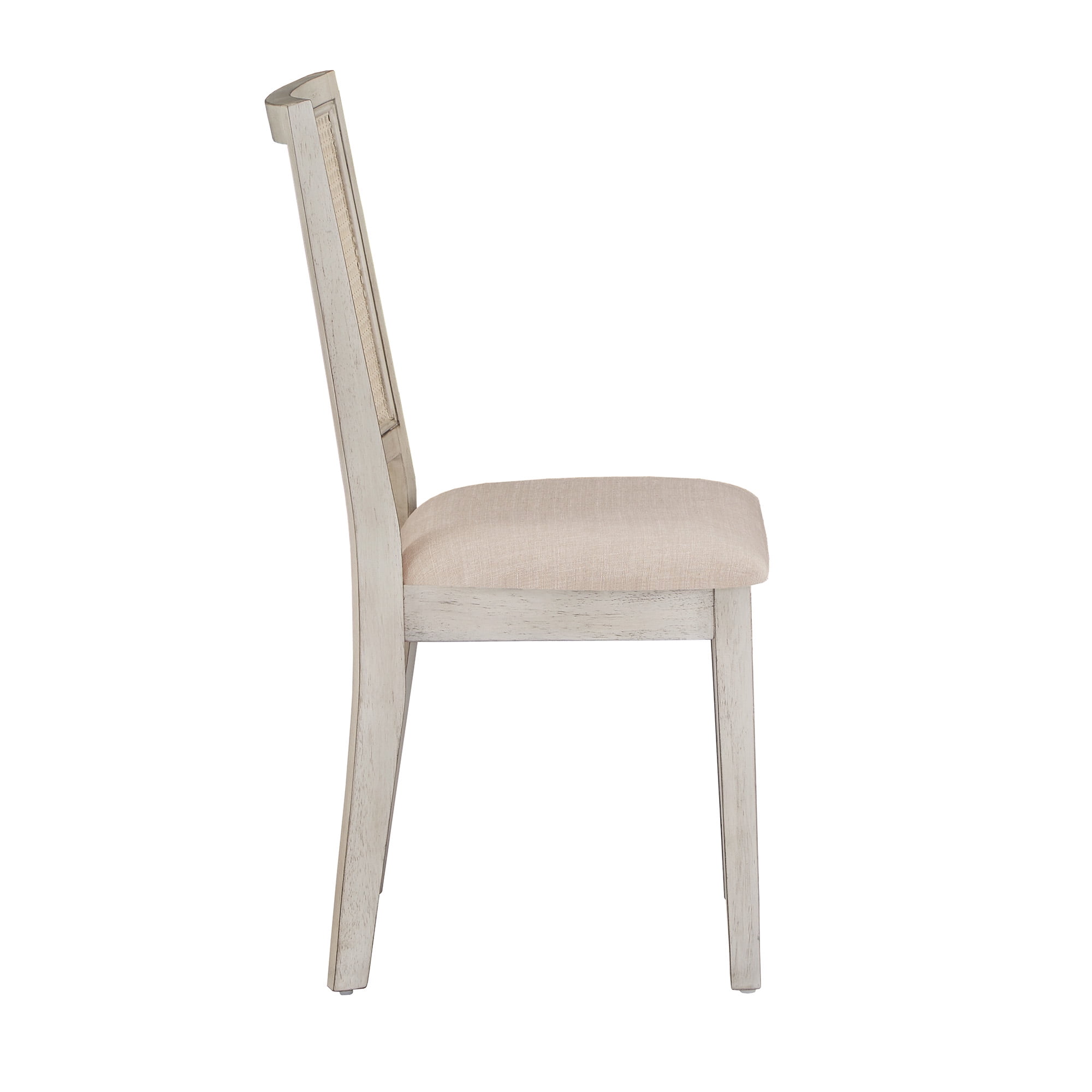 Weston Home Farmhouse Rattan Back Beige Seat Wood Dining Chairs, Set of 2, Antique White