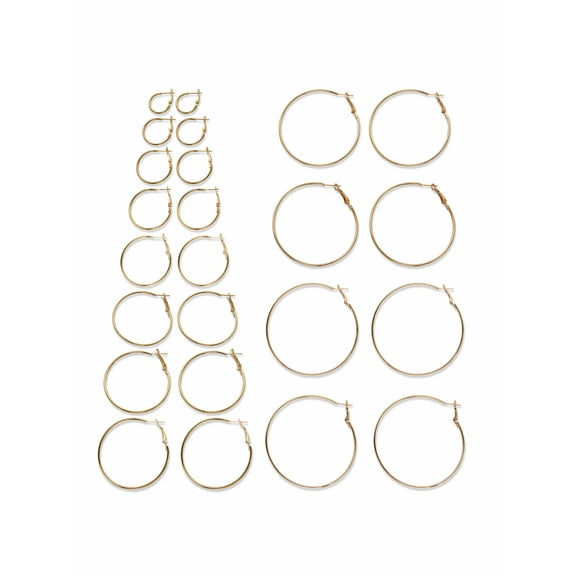 PalmBeach Jewelry Polished 12-Pair Hoop Earring Set in Goldtone (3/4" to 2 3/4")